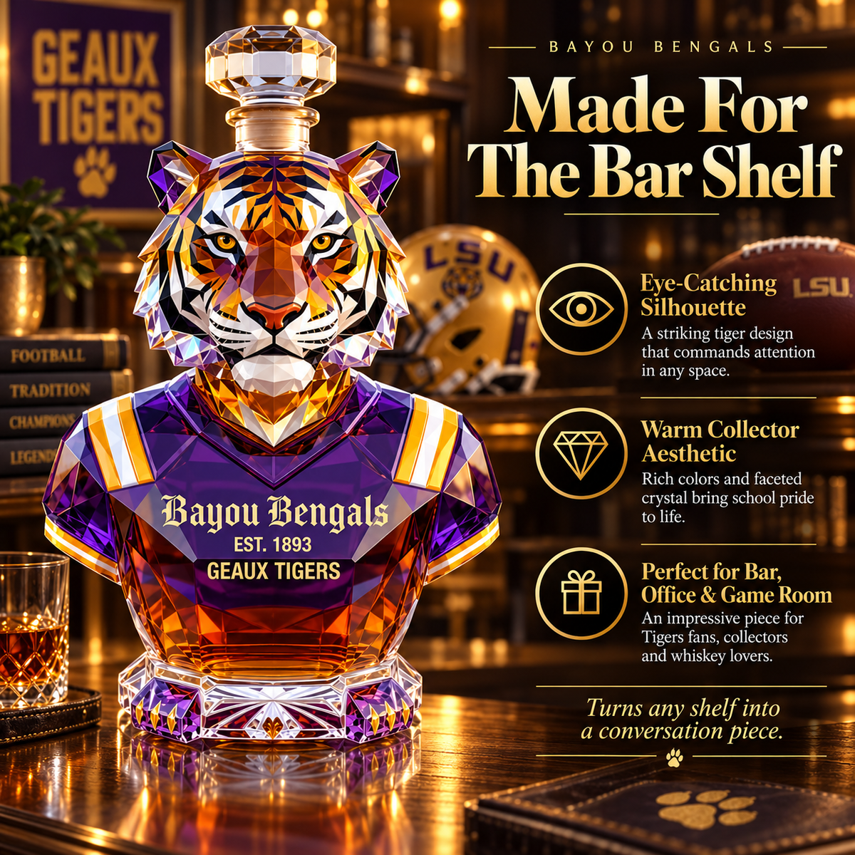 Bayou Bengals Limited Edition Whisky Bottle