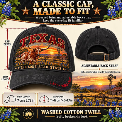 🐂 Lone Star Longhorn Pride | Embroidered Texas Cap