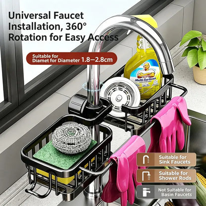 🧽💧 Faucet-Mounted Sink Organizer – Drain Rack with Drip Tray