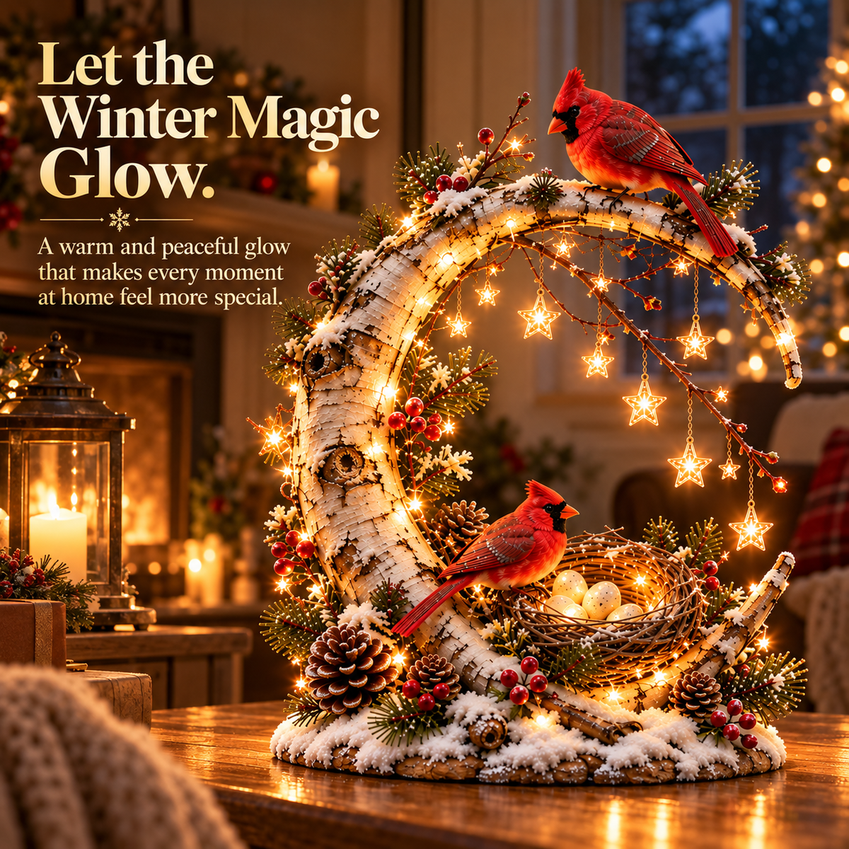 🌙🐦 Cardinal Moonlight Haven™ | Lighted Crescent Moon Decor