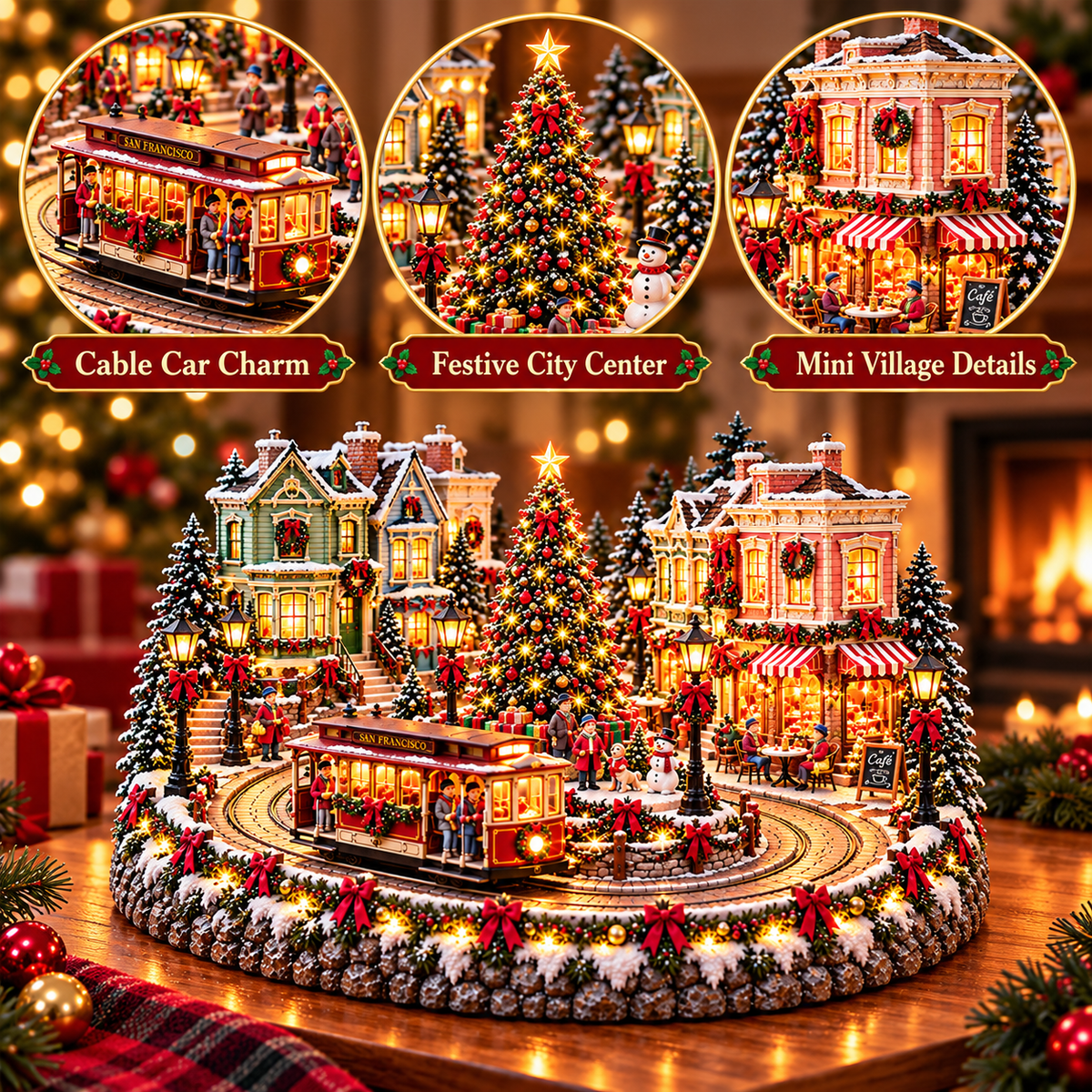 🚋🎄Christmas Railway Town  – Lighted San Francisco Cable Car & Chicago Train Holiday Scenes