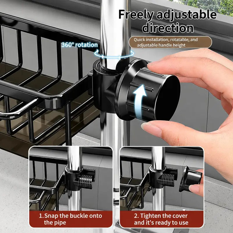 🧽💧 Faucet-Mounted Sink Organizer – Drain Rack with Drip Tray