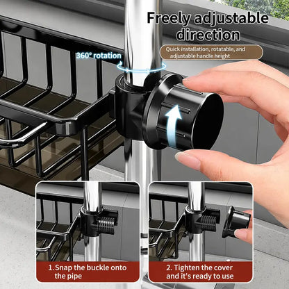 🧽💧 Faucet-Mounted Sink Organizer – Drain Rack with Drip Tray