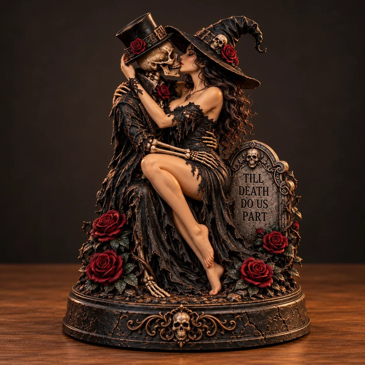 🖤💀 Hex & Hollow™ | Gothic Witch & Skeleton Lovers Statue