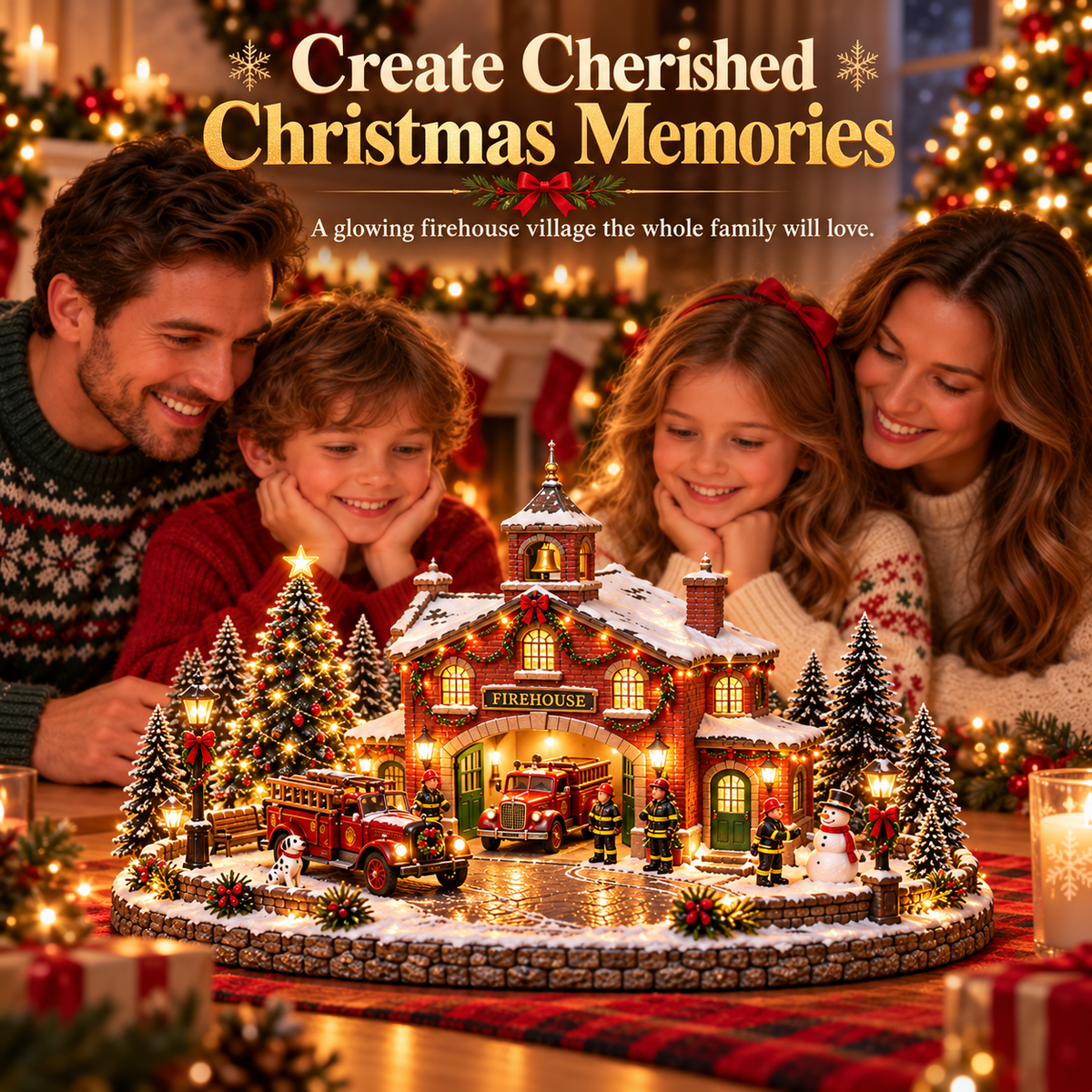 🚒🎄 Christmas Firehouse Village – Lighted Holiday Display with Vintage Fire Trucks