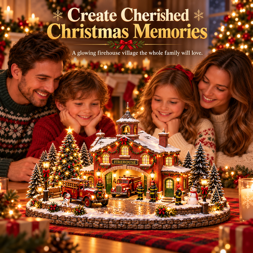 🚒🎄 Christmas Firehouse Village – Lighted Holiday Display with Vintage Fire Trucks