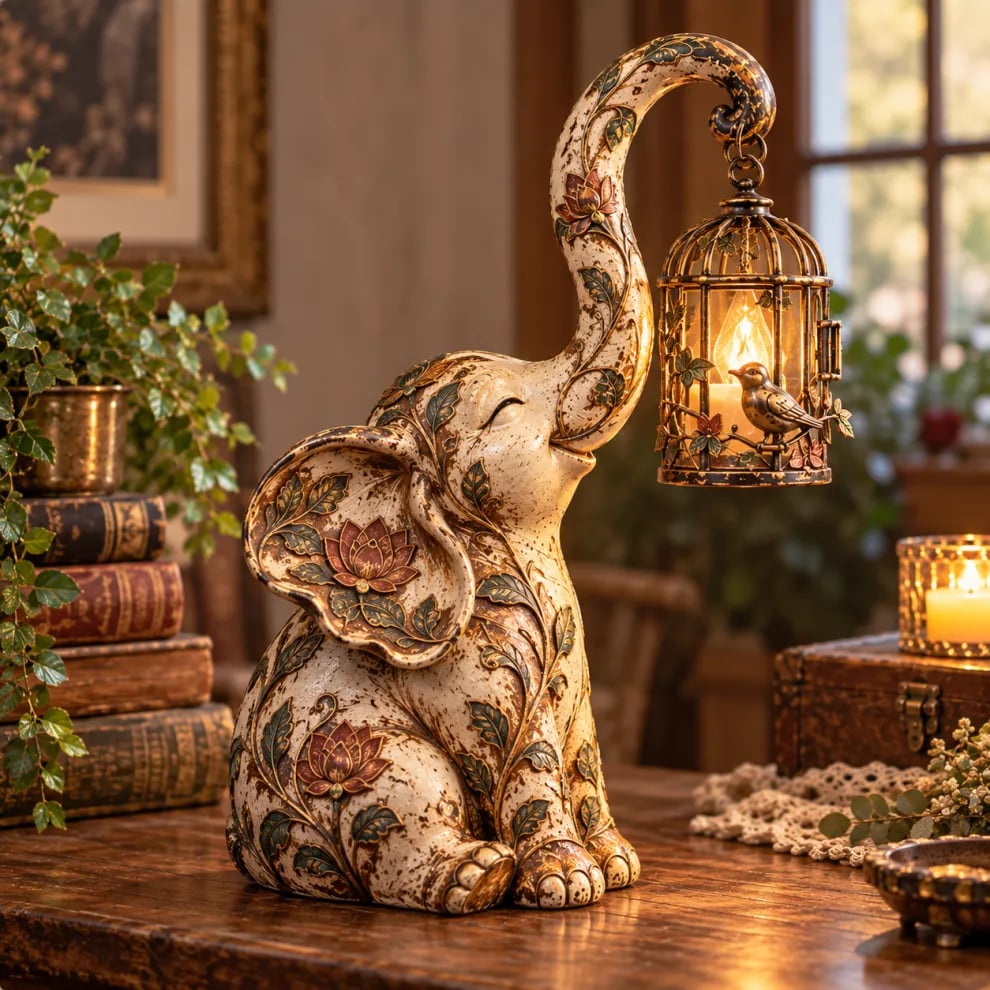 🐘✨ Boho Elephant Glow™ | Vintage Floral Ambient Light