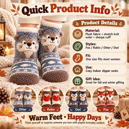 🦊🐦 Cozy 3D Animal Fuzzy Slipper Socks – Cute & Warm House Socks 🦦🦉