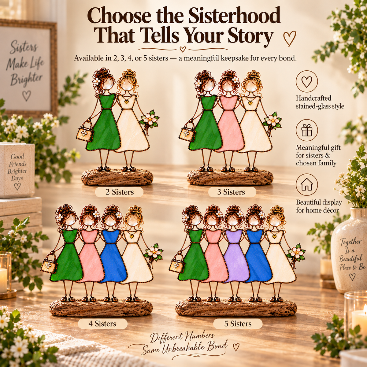 💞🪟 Sisters in Light™ | Stained Glass-Inspired Friendship Figurine