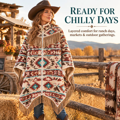 🤠🔥 Cozy Rodeo Wrap™ | 3-Heat USB Heated Fringe Poncho