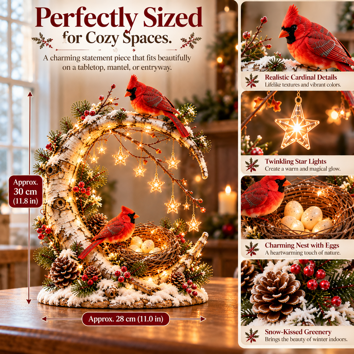 🌙🐦 Cardinal Moonlight Haven™ | Lighted Crescent Moon Decor