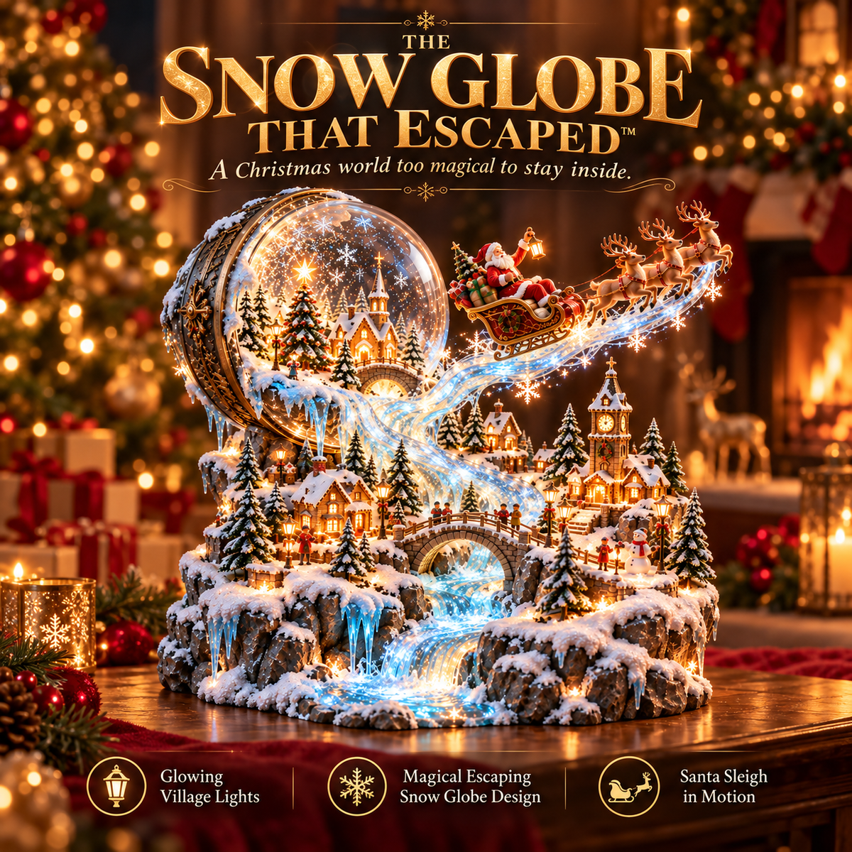 🎄✨ Christmas Magic Collection™ – Illuminated Santa Sleigh & Christmas Village Decor