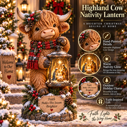🐮✝️ Highland Holy Night™ | Solar Lighted Nativity Lantern