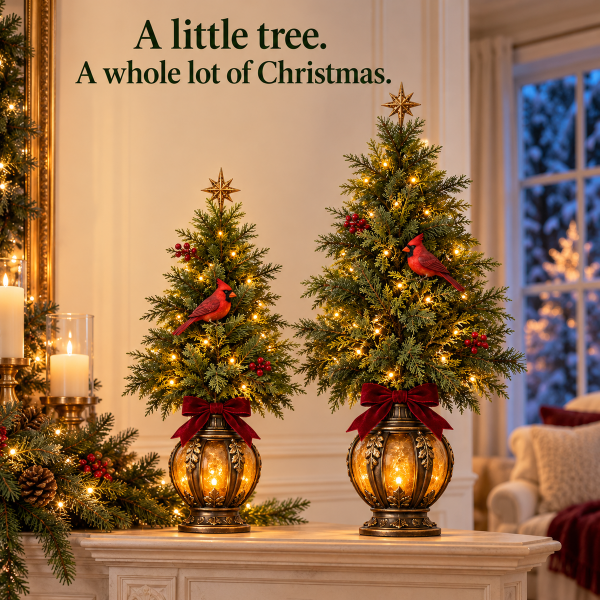 🎄🐦 Cardinal Glow Trees™ | Lighted Christmas Lantern Decor