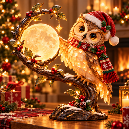 🌙🦉 Moonkeeper Owl – Lighted Christmas Woodland Decor