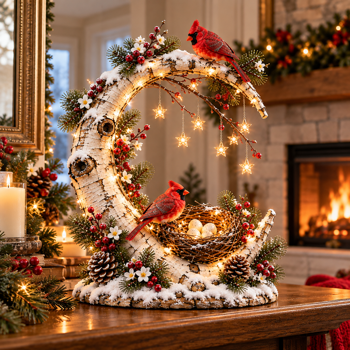 🌙🐦 Cardinal Moonlight Haven™ | Lighted Crescent Moon Decor