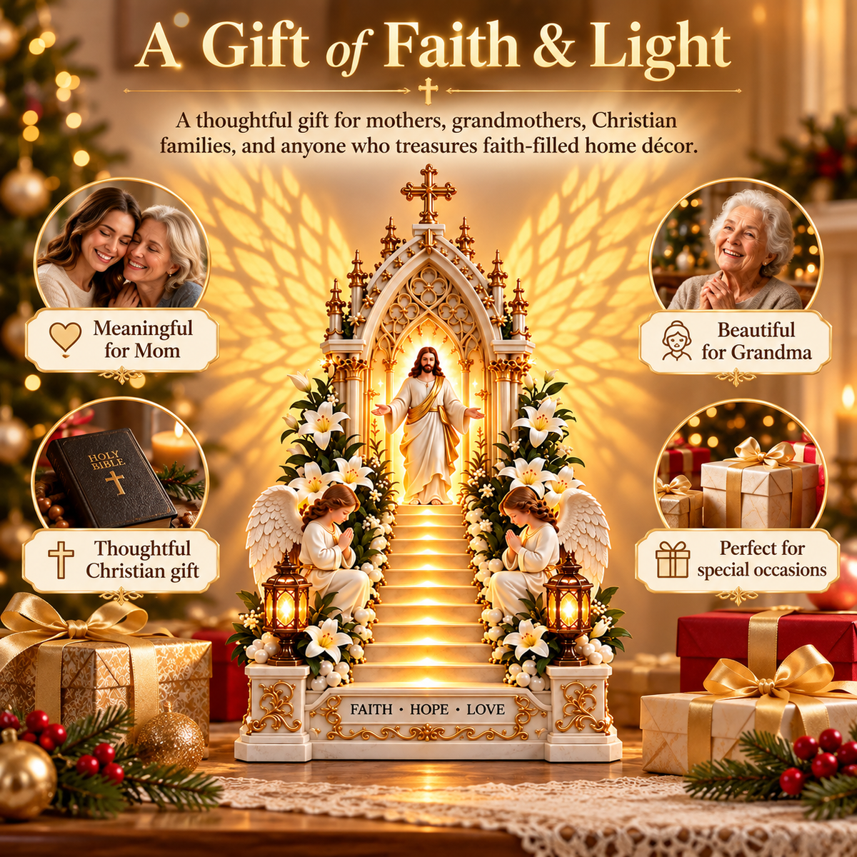 🙏 Heavenly Stairway Angel Wing Light – Christian Tabletop Faith Decor