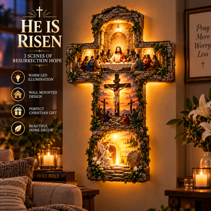 ✝️ He Is Risen – 3-Scene Jesus Resurrection LED Wall Cross Lamp