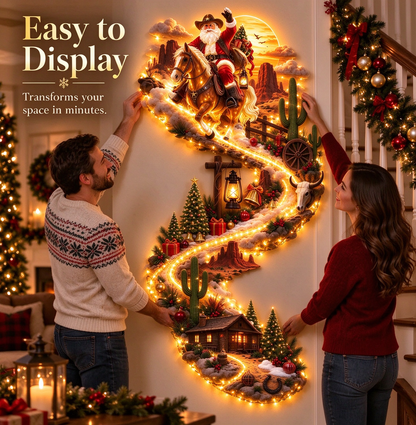 🔥 Last Day – 50% Off!🎅 Wild West Santa – Lighted Christmas Wall Decor