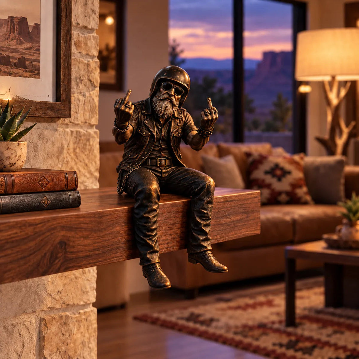 🏍️🧔 Old Biker Soul™ | Rustic Motorcycle Rider Shelf Sitters