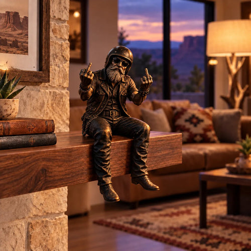 🏍️🧔 Old Biker Soul™ | Rustic Motorcycle Rider Shelf Sitters