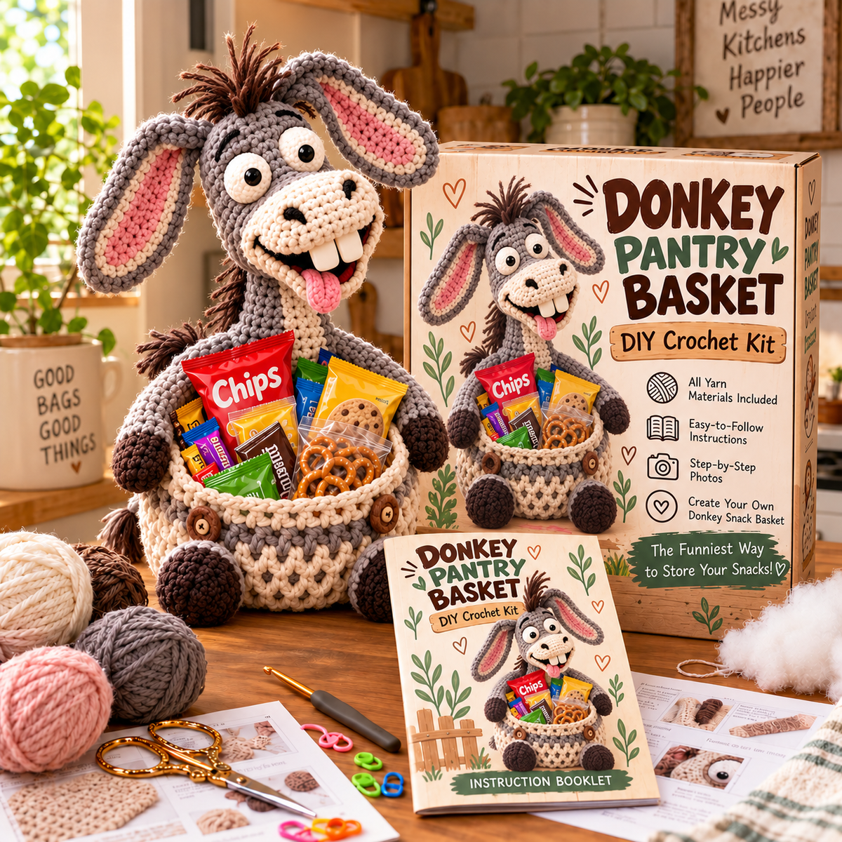 😂🍿 Funny Animal Snack Basket – DIY Crochet Kit