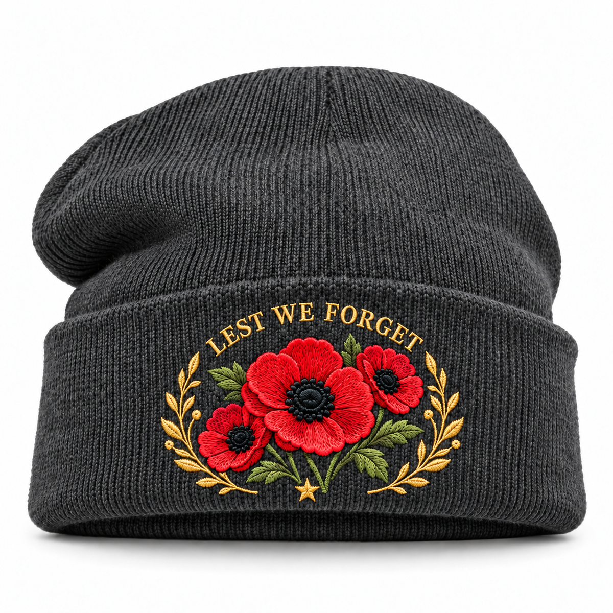 🎖️ Lest We Forget Poppy™ | Memorial Embroidered Knit Beanie