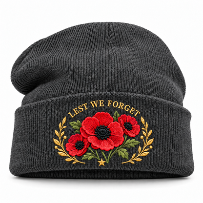 🎖️ Lest We Forget Poppy™ | Memorial Embroidered Knit Beanie