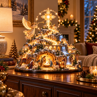 ✨ Where Bethlehem Glows | Illuminated Nativity Mountain Scene
