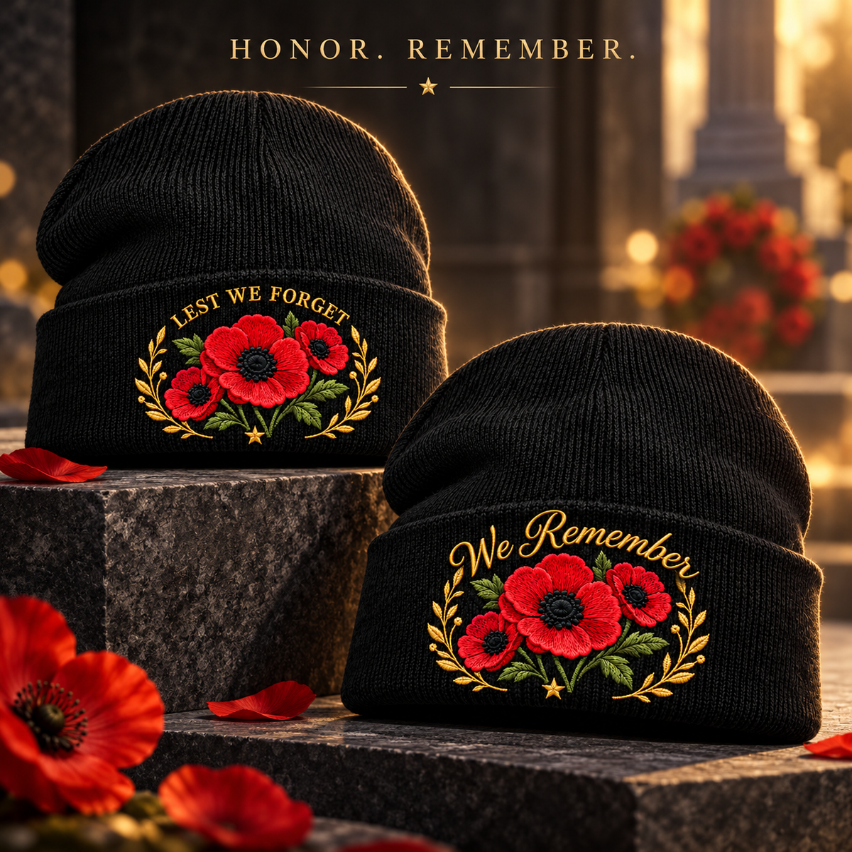 🎖️ Lest We Forget Poppy™ | Memorial Embroidered Knit Beanie