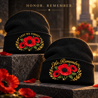 🎖️ Lest We Forget Poppy™ | Memorial Embroidered Knit Beanie