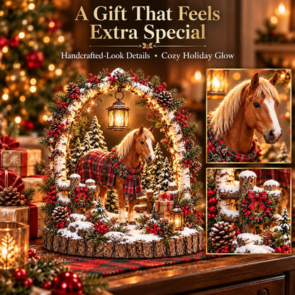 🐴🎄 Christmas Horse Lantern Scene – Cozy Winter Farmhouse Table Decor