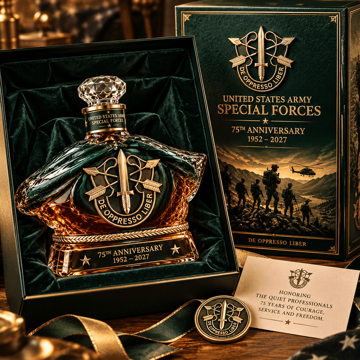 United States Army Special Forces 75th Anniversary Whiskey Bottle