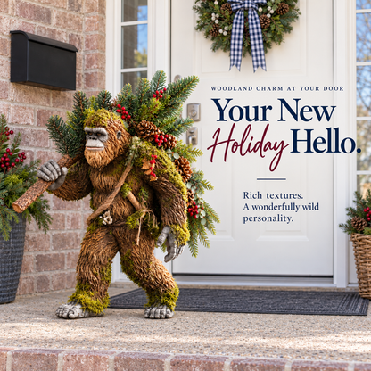 🎄 👣 Woodland Bigfoot Christmas Decor – Carrying a Lighted Tree