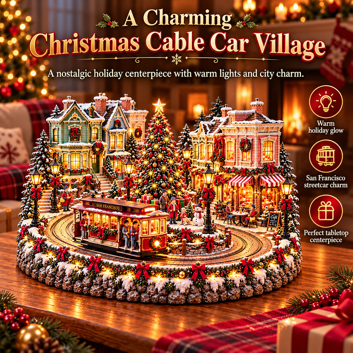 🚋🎄Christmas Railway Town  – Lighted San Francisco Cable Car & Chicago Train Holiday Scenes