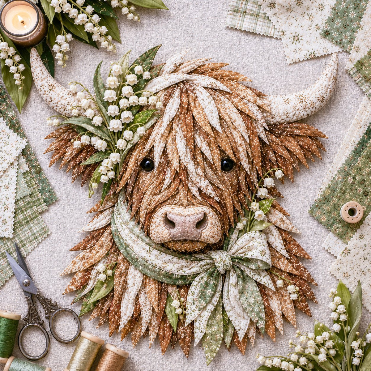 🐮💐 Blooming Highland™ | Birth Flower 3D Fabric Art DIY Kit – Beginner Friendly