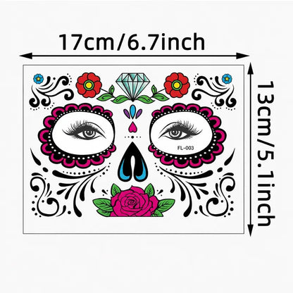 Mexican Dia De Los Muertos Temporary Face Tattoos - Sugar Skull Floral Face Decals 🎭