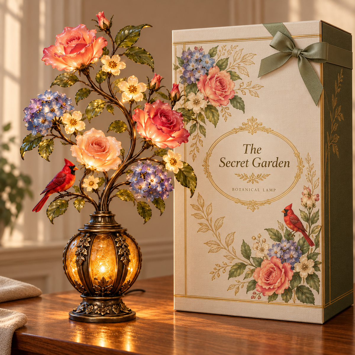 ✨ Everlasting Garden™ | Lighted Rose & Cardinal Decor