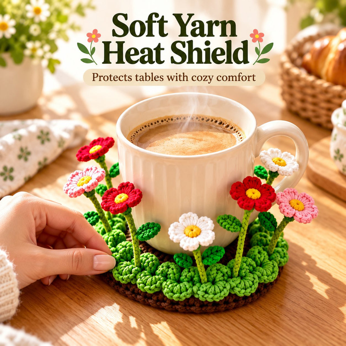 🌸☕ Blooming Mug Garden™ | Handmade 3D Crochet Flower Coaster