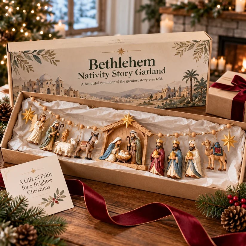 Bethlehem Nativity garland presented in a gift box