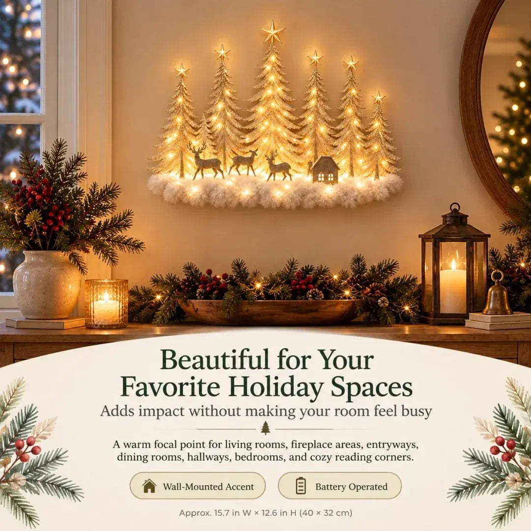 Woodland Christmas wall light shown in a beautifully decorated holiday home