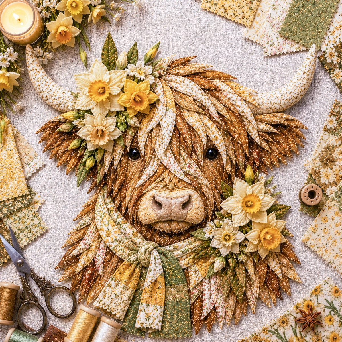 🐮💐 Blooming Highland™ | Birth Flower 3D Fabric Art DIY Kit – Beginner Friendly