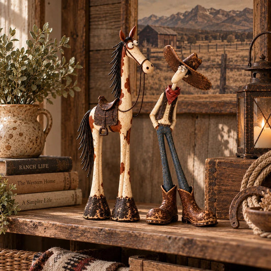 🤠🐴 Perfectly Odd Western Duo | Whimsical Cowboy & Horse Figurines