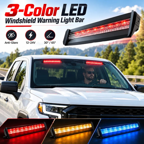 🚨 Anti-Glare LED Warning Light Bar | Tri-Color LEDs & 12–24V Power