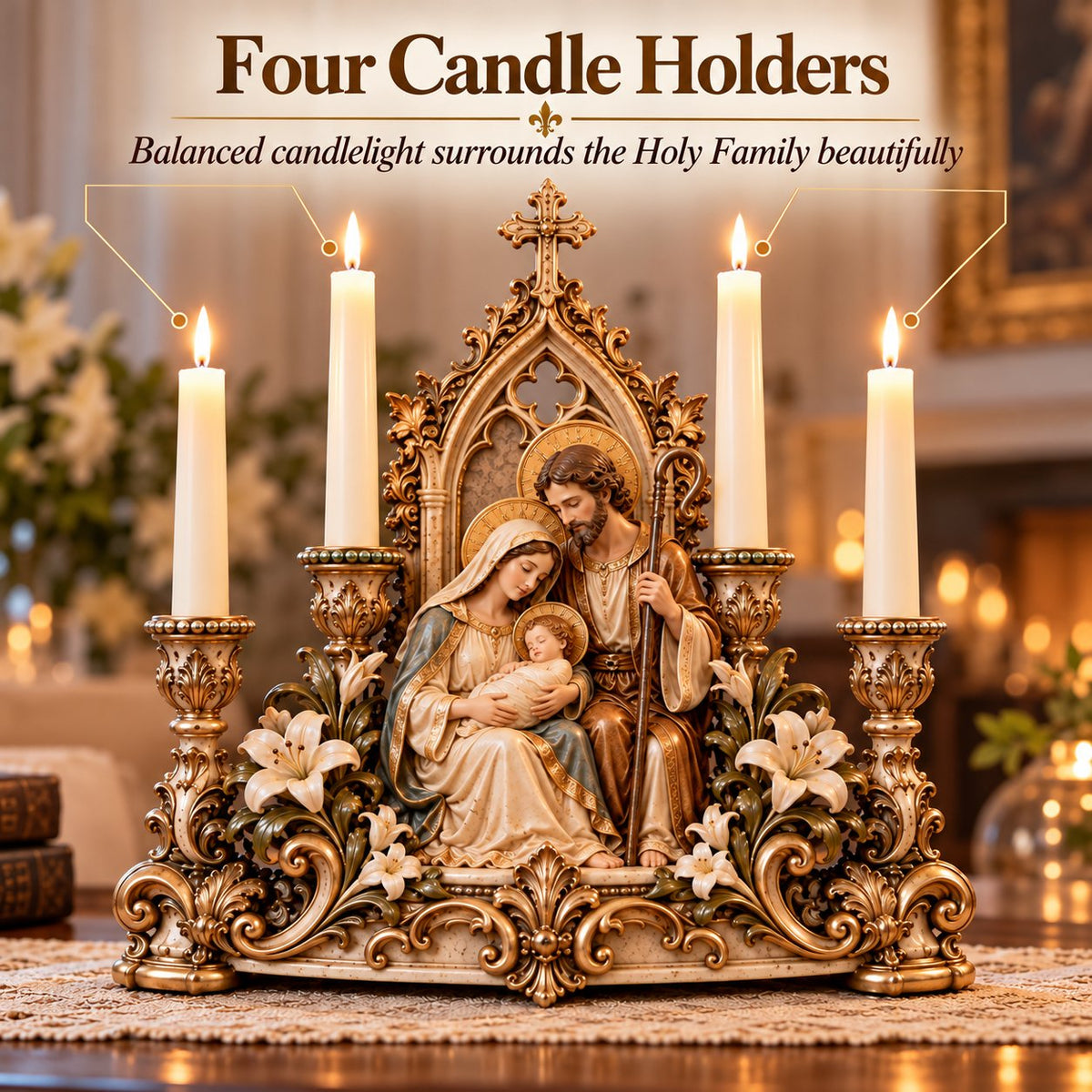 🖤✝️ Sacred Gothic Family™ | Holy Family Four-Candle Holder