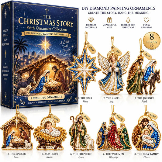 ✝️ Create the Christmas Story | 8-Piece DIY Nativity Diamond Art Ornament Kit 🎄
