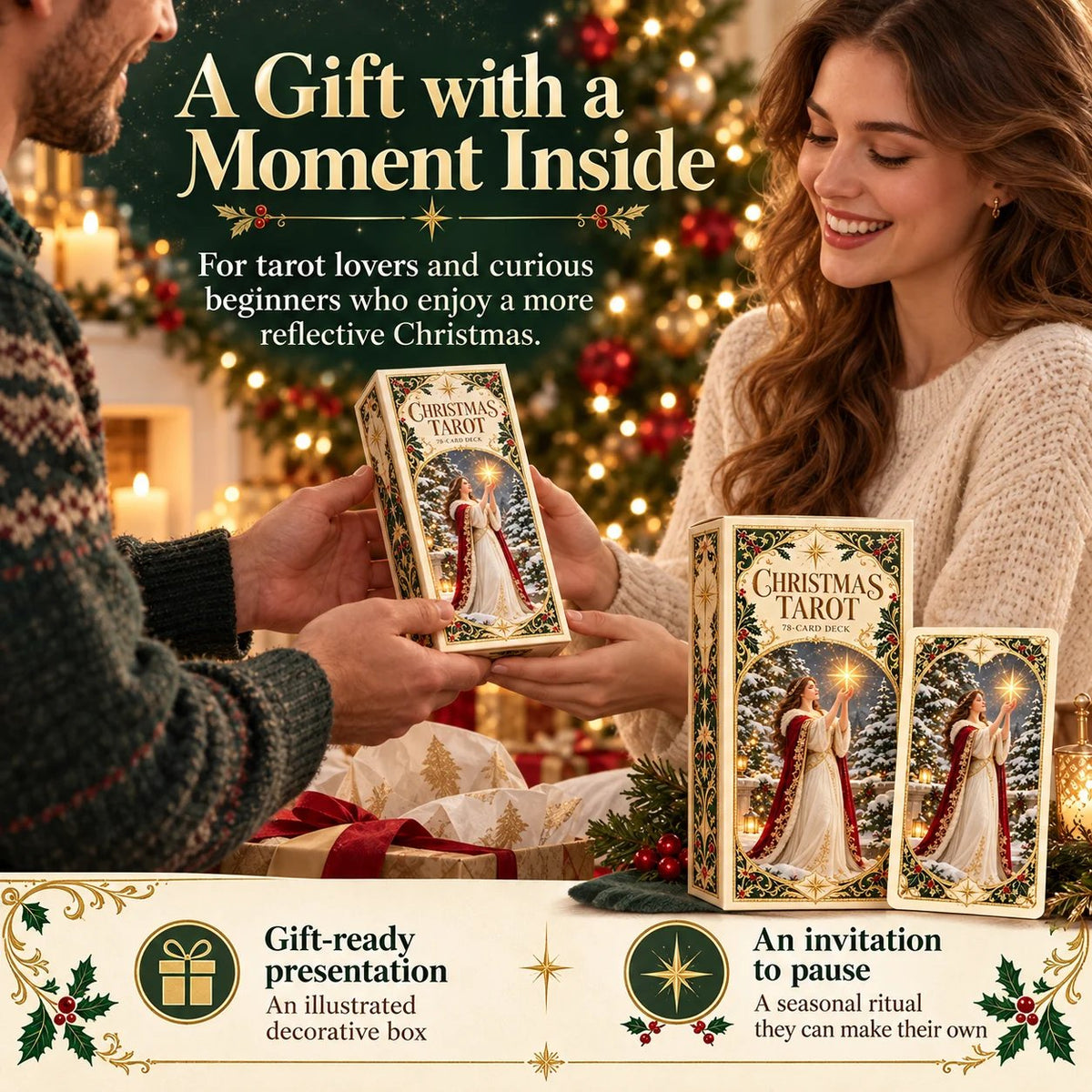Last Day 49% OFF🎉-🔮 Yuletide Tarot Deck | 78 Festive Cards & A Guided 12-Day Holiday Ritual