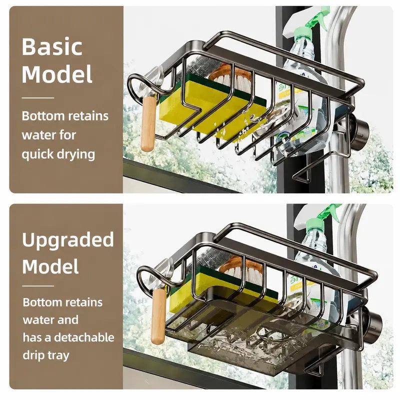 🧽💧 Faucet-Mounted Sink Organizer – Drain Rack with Drip Tray