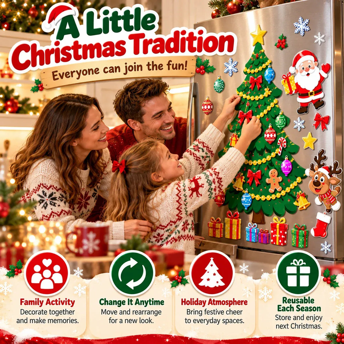 ⏳ Last Day 49% OFF – 🎅 Build Christmas on the Fridge | Reusable Magnetic Tree Set