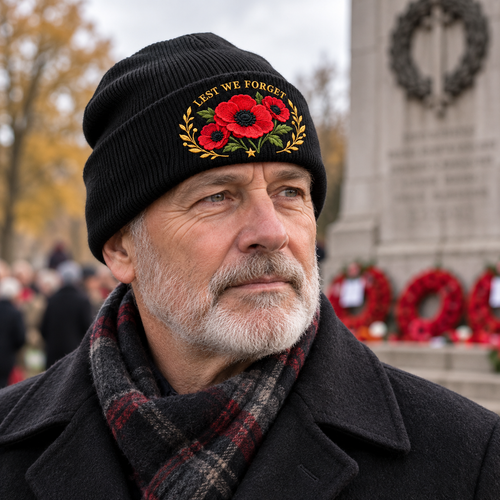 🎖️ Lest We Forget Poppy™ | Memorial Embroidered Knit Beanie